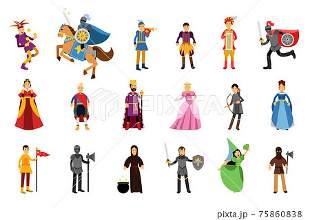 Medieval People Characters with Herald and Jester Vector Illustration Set Medieval People Characters with Herald and Jester Vector Illustration Set 75860838