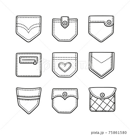 Set Of And Drawn Patch Pockets For Denim Pants Stock Illustration