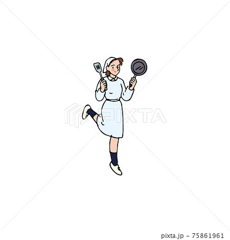 フライパンを持つ女子高生 フライパンを持つ女子高生 75861961