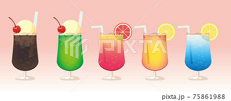 クリームソーダ・コーラフロート・トロピカルドリンクのイラストセット クリームソーダ・コーラフロート・トロピカルドリンクのイラストセット 75861988