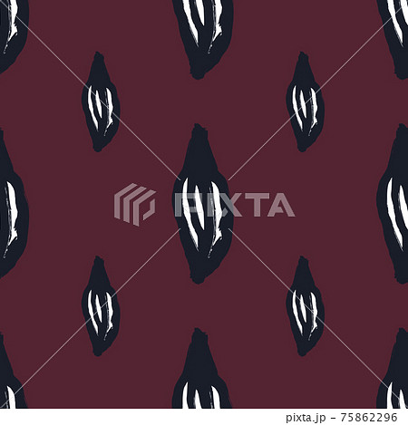 Dark leaves silhouettes print seamless doodle pattern. Maroon background. Botanic nature backdrop. 75862296