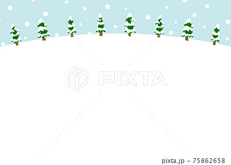 もみの木の山に雪が降っている風景のメッセージカード ハガキサイズ のイラスト素材