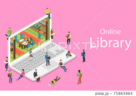 Isometric flat vector concept of online library, education, reading. 75863964