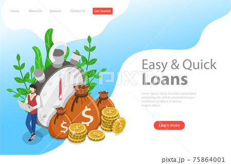 Isometric flat vector landing page template of quick loan, easy cash. 75864001