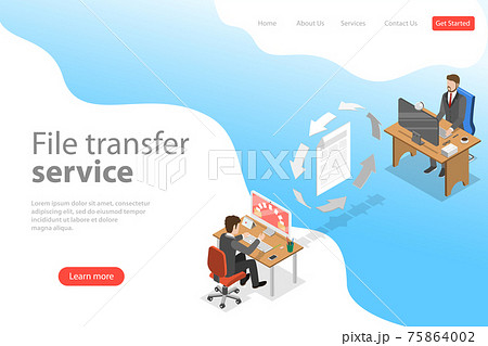 Isometric flat vector landing page template of file transfer service. 75864002