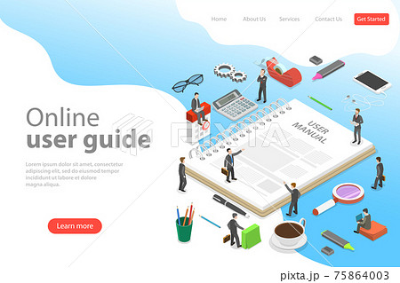 Isometric flat vector landing page template of user manual, guide. 75864003