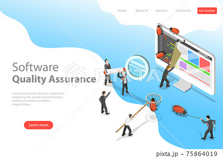 Isometric flat vector landing page template of software quality assurance. 75864019