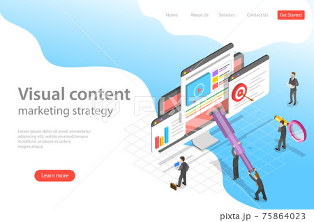 Isometric flat vector landing page template of visual data marketing strategy. Isometric flat vector landing page template of visual data marketing strategy. 75864023