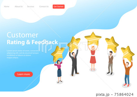 Isometric flat vector landing page template of product rating. Isometric flat vector landing page template of product rating. 75864024