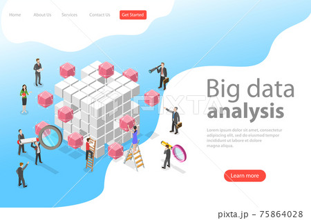 Flat isometric vector concept of advanced analytics, database research. Flat isometric vector concept of advanced analytics, database research. 75864028