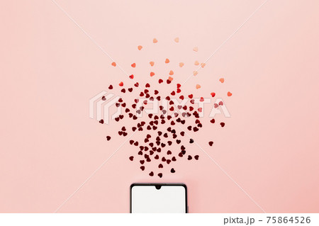 Valentine card with empty phone screen and glitters Valentine card with empty phone screen and glitters 75864526