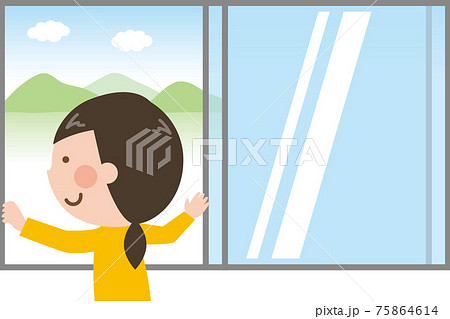 窓の外の景色を見る女性 75864614