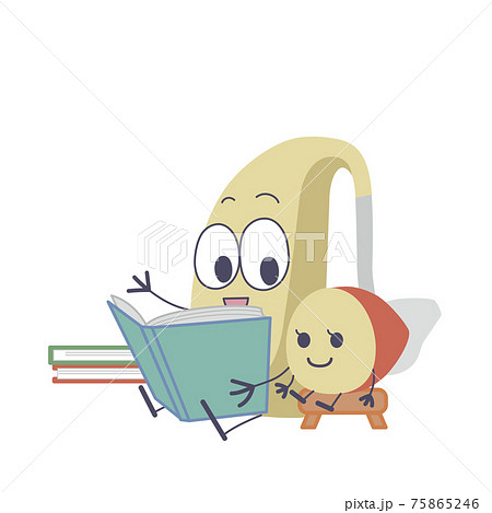 補聴器キャラクターが読書をしているイラスト 補聴器キャラクターが読書をしているイラスト 75865246