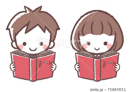 本を読む男の子と女の子 75865651