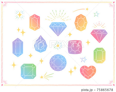 宝石の手描き風イラスト（カラフルなグラデーション） 75865678