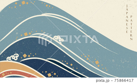 Japanese background with hand drawn ocean wave vector. Vintage nature banner design with grunge texture. Japanese background with hand drawn ocean wave vector. Vintage nature banner design with grunge texture. 75866417