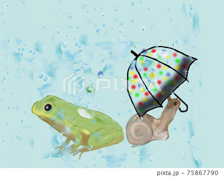 梅雨の情景 カエルとカタツムリのイラスト素材