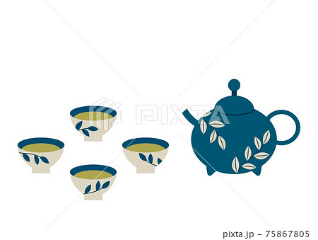 中国茶器と中国茶のイラスト素材