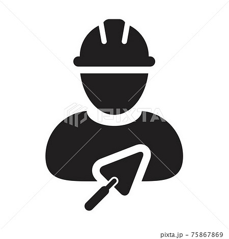 Builder icon with trowel vector male construction mason contractor worker person profile avatar with hardhat in a glyph pictogram illustration 75867869