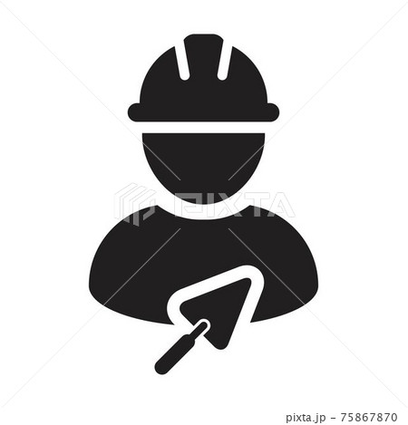 Labor icon with trowel vector male construction mason contractor worker person profile avatar with hardhat helmet in a glyph pictogram illustration 75867870