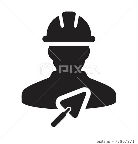 Worker icon with trowel vector male construction builder contractor person profile avatar with hardhat helmet in a glyph pictogram illustration 75867871