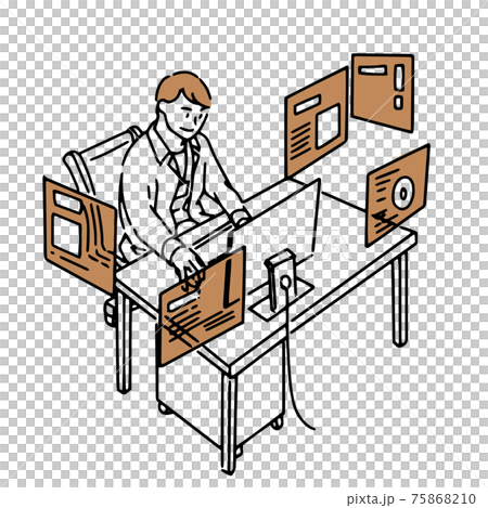 Computer technology desk office work male illustration Computer technology desk office work male illustration 75868210