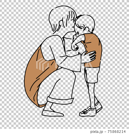 泣く 子供 母親 親子 男の子 慰める イラストのイラスト素材