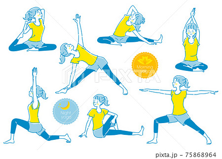 笑顔でヨガをしている若い女性のセット 75868964