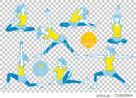 笑顔でヨガをしている若い女性のセット 75868964