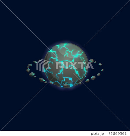 Saturn cartoon planet with rotating rocks on orbit 75869561