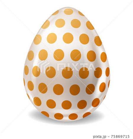 White Realistic Easter Egg Colored Gold Dots Glossy. Vector illustration 75869715