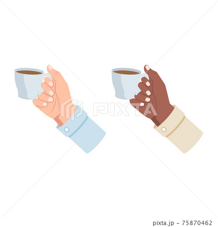 White and black hand holding a cup with hot drink vector illustration isolated on white background 75870462