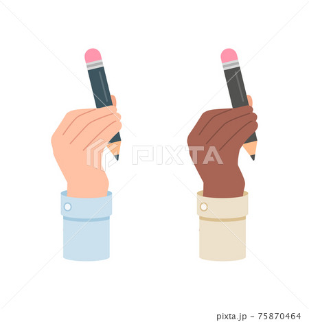 White and black hand holding pencil vector illustration isolated on white background 75870464