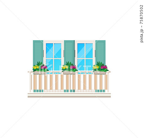 Balcony window and fence railing, house facade Balcony window and fence railing, house facade 75870502