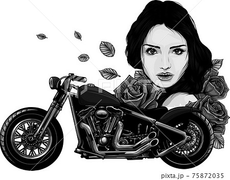 vector design of head girl with roses and motorcycle 75872035