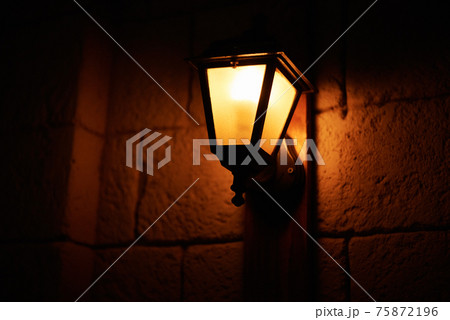 Vintage lantern at night. Old lantern in city street Vintage lantern at night. Old lantern in city street 75872196