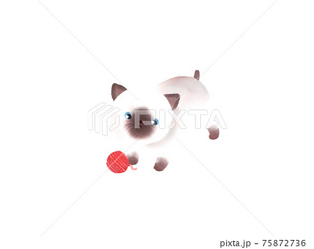 毛糸玉で遊ぶ猫のイラスト素材