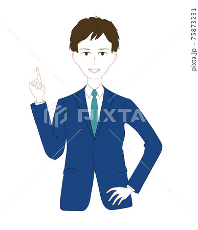 ネイビースーツ男性 指差しのイラスト素材