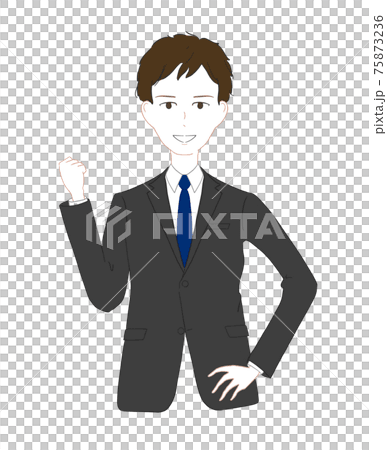 グレースーツ男性 ガッツポーズのイラスト素材