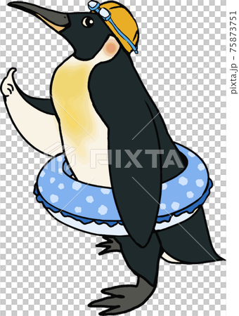 浮き輪をするペンギンさんのキャラクターのイラスト素材