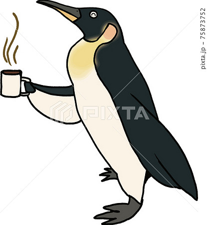 コーヒーを飲もうとしているペンギンさんのキャラクターのイラスト素材