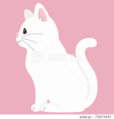 横を向いて座るシンプルで可愛い白猫のイラスト 主線なしのイラスト素材
