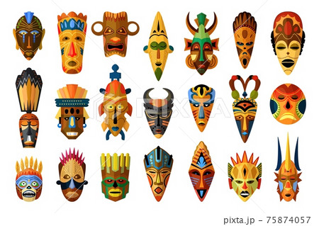 African mask set isolated on white background 75874057