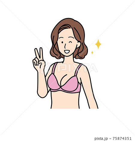 下着姿　ピースをする女性　上半身 75874351