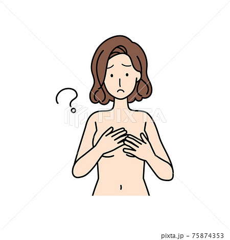 裸体　悩む女性　上半身 75874353