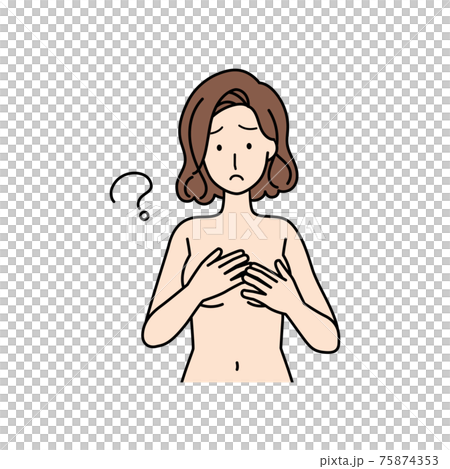 裸体　悩む女性　上半身 75874353