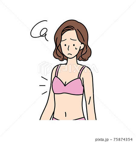 下着姿　不機嫌な女性　上半身 75874354
