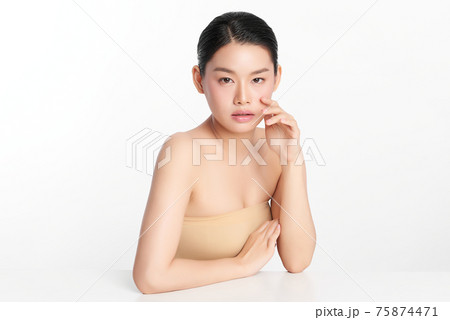 Beautiful young asian woman with clean fresh skin on white background, Face care, Facial treatment, Beautiful young asian woman with clean fresh skin on white background, Face care, Facial treatment, 75874471