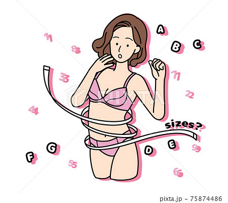下着姿　ボディーラインを測る女性 75874486