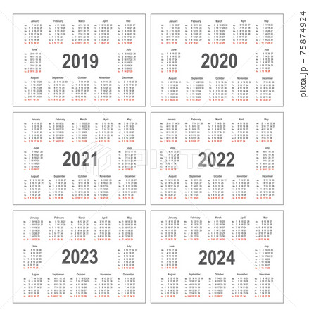 Simple calendar for 2019, 2020, 2021, 2022, 2023 and 2024 years 75874924